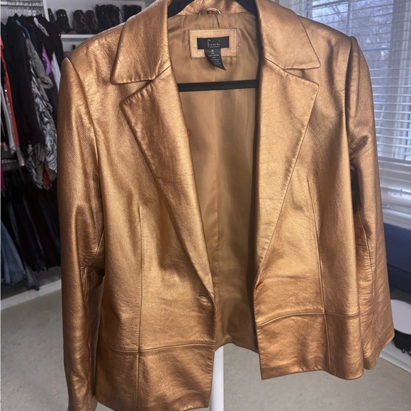 Luxurious Bronze Faux Fur Collar Leather Jacket - Picture 2 of 8